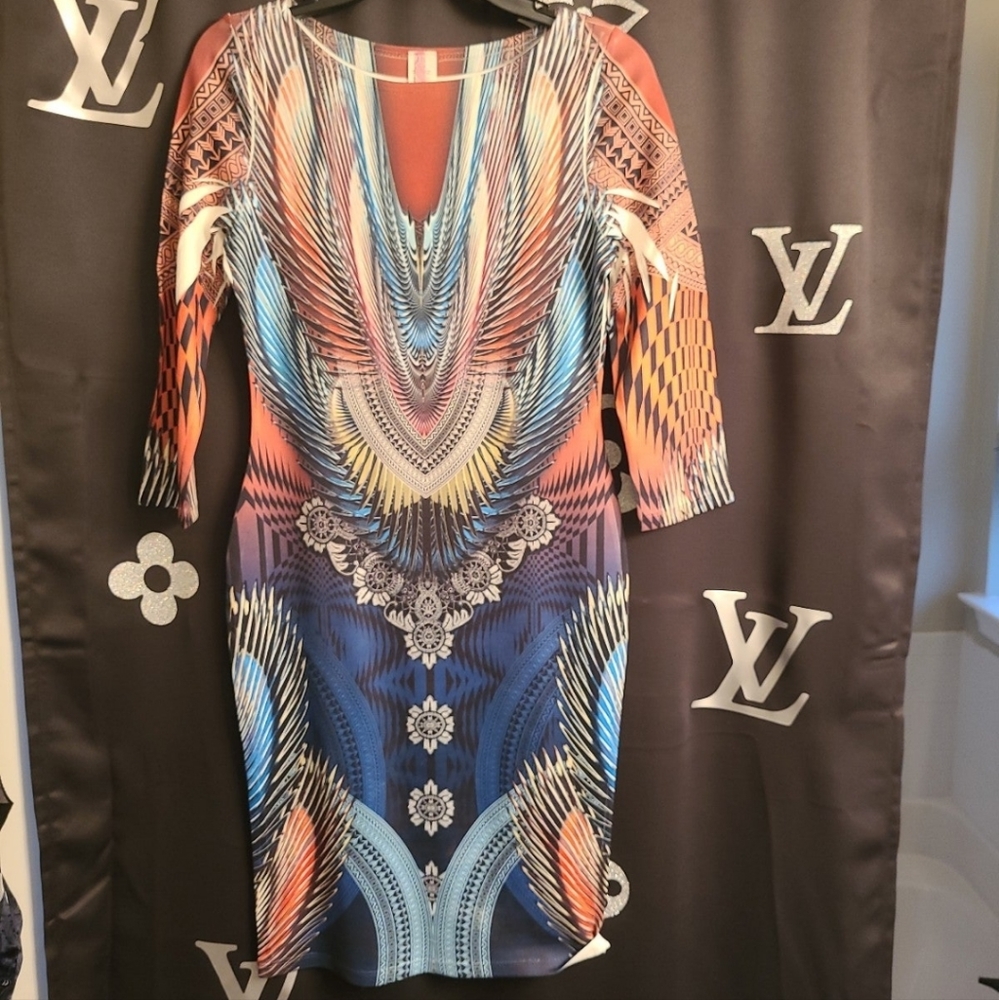 Psychedelic RustIsh Multi~Color Bodycon Dress ~NWOT
